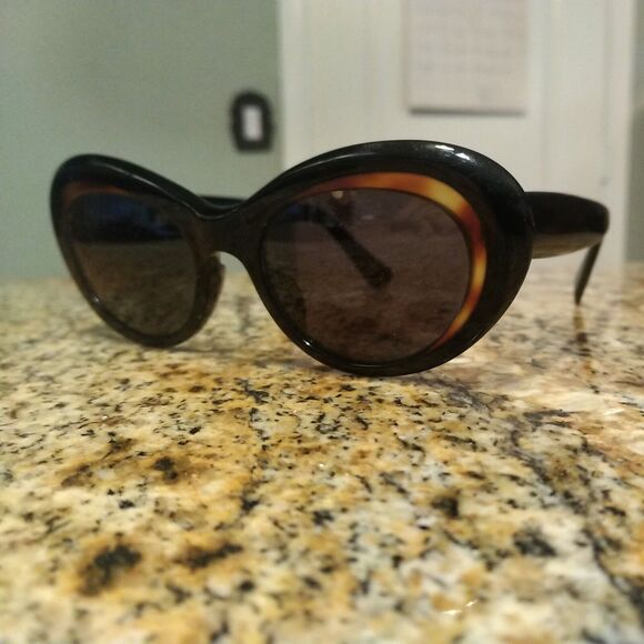 RARE VTG Eyevan Sunglasses Ladies Thick Black & Tortoise Cat Eye E-55 Japan - Picture 1 of 12